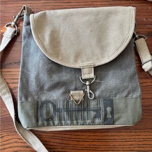 Canvas Crossbody Messenger Bag in Olive and Tan